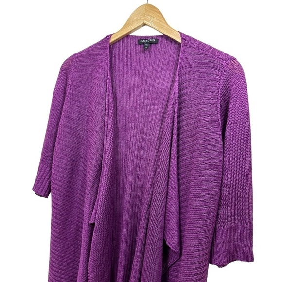 Eileen Fisher Linen Silk Purple Open Front Cardigan Sweater, PS - Picture 4 of 7
